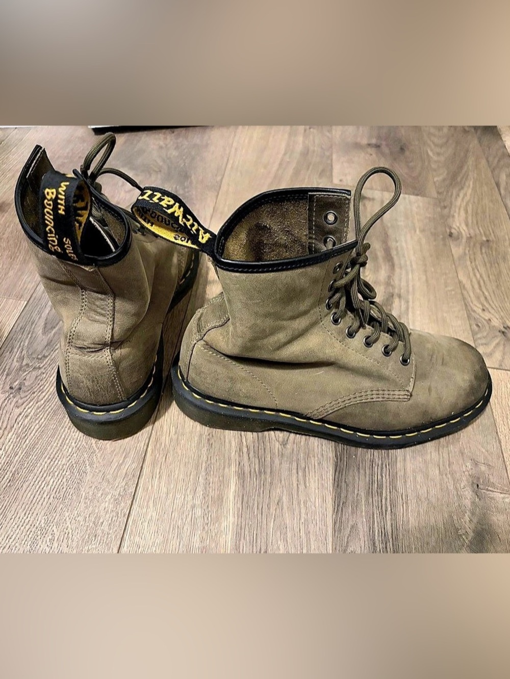 Dr. Doc Martens Green Gray 24540 Combat Boots Soft Suede Size US 9M
